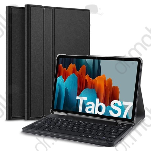 Tok álló bőr hatású Samsung Galaxy Tab S7 / S8 (bluetooth billentyűzet, asztali tartó funkció, QWERTY, angol nyelvű) fekete 